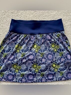 Puma Navy Floral A-Line Active Skirt with Lime Accents